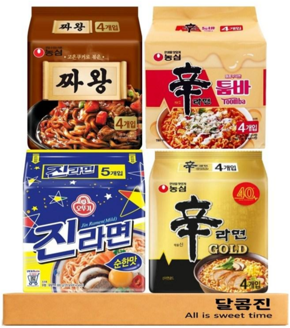 [달콤진] 진라면순한맛 5P + 신라면골드 4P + 짜왕 4P + 신라면툼바 4P, 1세트