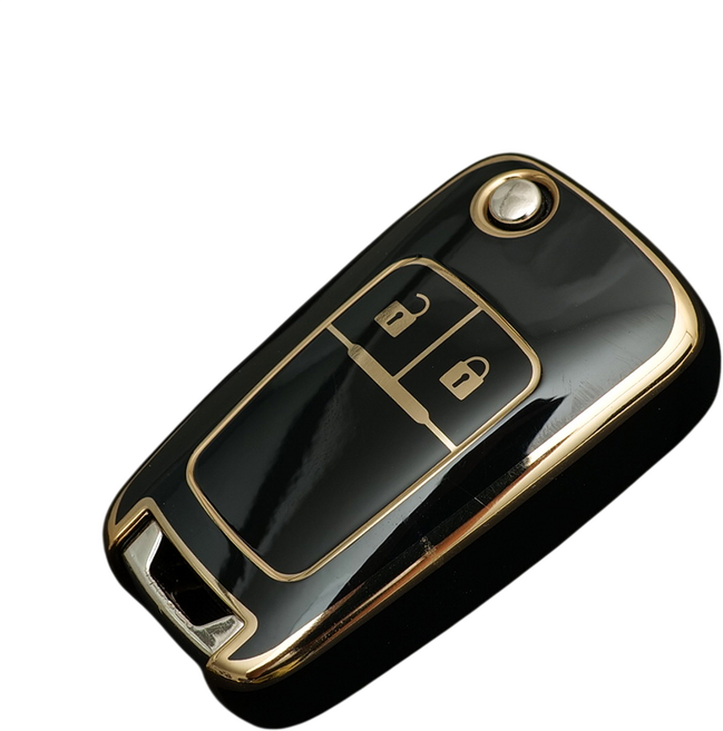 쉐보레 트랙스 스파크 크루즈 말리부 호환 스마트 차 키케이스 키홀더 TPU 키커버 리모컨, TA48-2버튼, 블랙골드