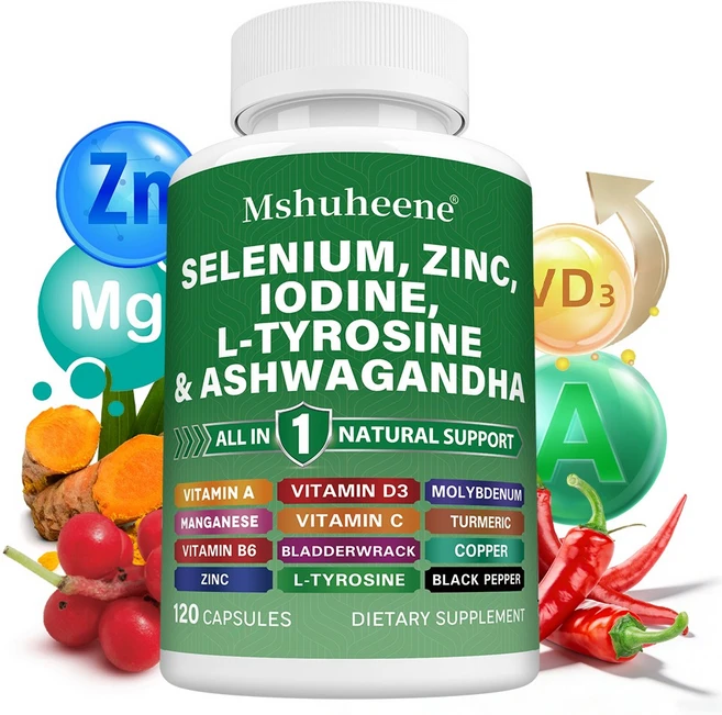 셀레늄-아연-요오드 복합영양보충제|L-티로신+남아프리카 취가지|묵각조류 강황 및 오미자 첨가|남녀 적합, 1개, 60회분 - 쿠팡