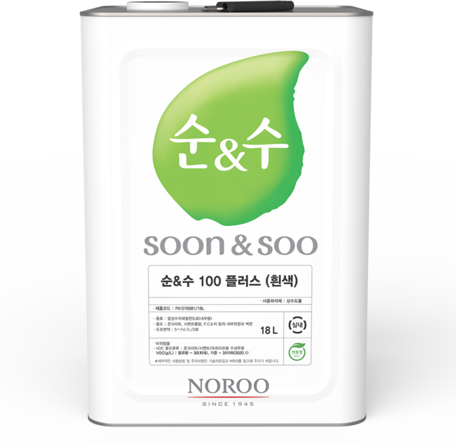 노루페인트 순앤수100 친환경 수성페인트 벽지 벽면 내부용 무광 백색 18L, 1개