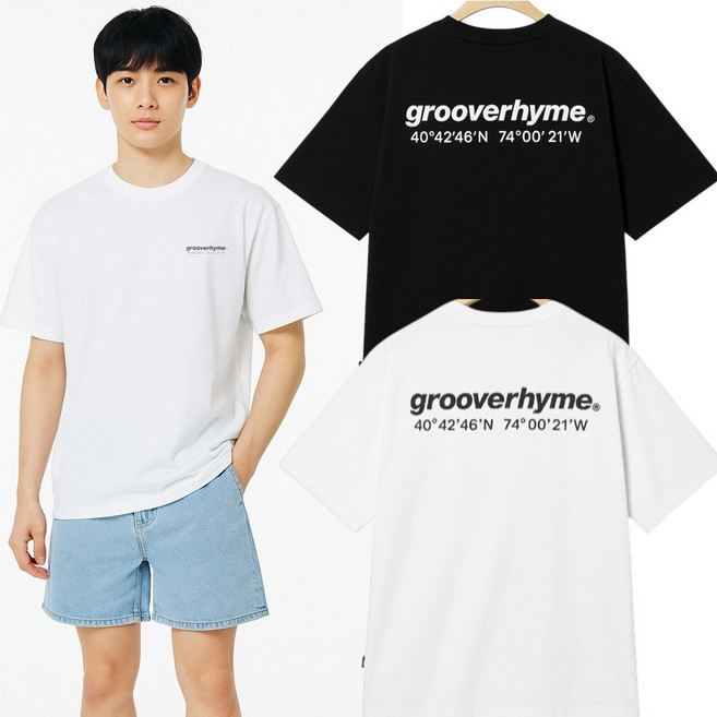 그루브라임 시그니처 로고 반팔 - 남녀공용 뉴욕위도 18수