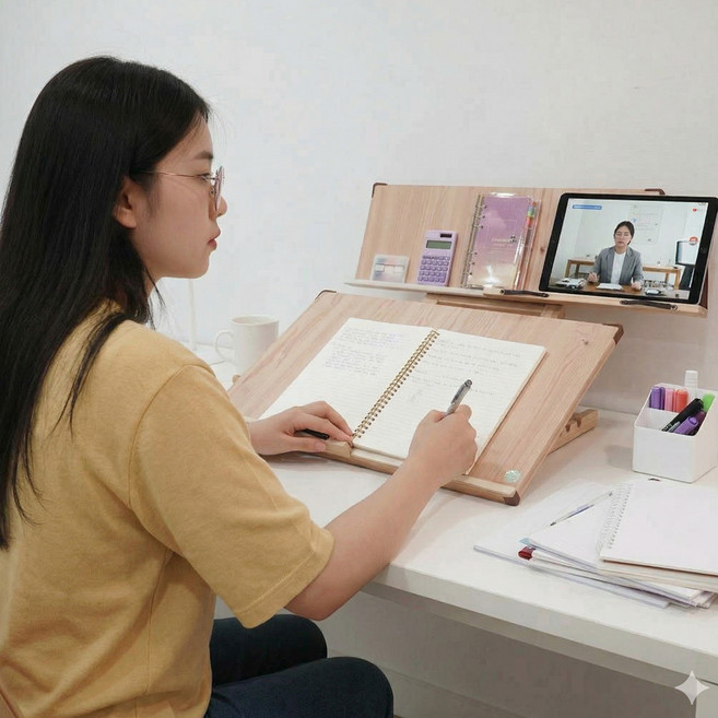 위즈독서대 에이블60 필기용 2단독서대 슬라이드레일 원목 책받침대 각도조절형 책거치대