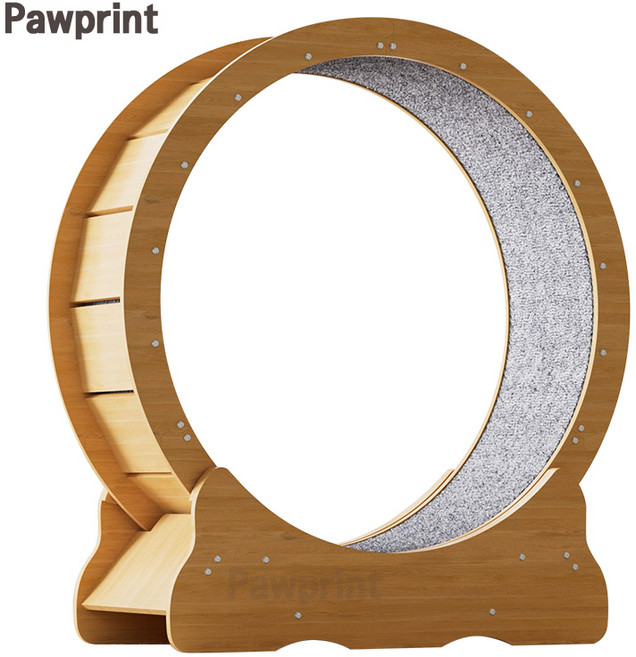 Pawprint 캣휠 자유 달리며 체력 강화 정숙 설계 안전 잠금장치 고밀도보드 넘어짐 방지 두꺼운 논슬립 매트 세척간편 원룸 거실 반려묘 활동공간 다묘 가정 초보 집사 소형묘용, 나무 색상, 1개