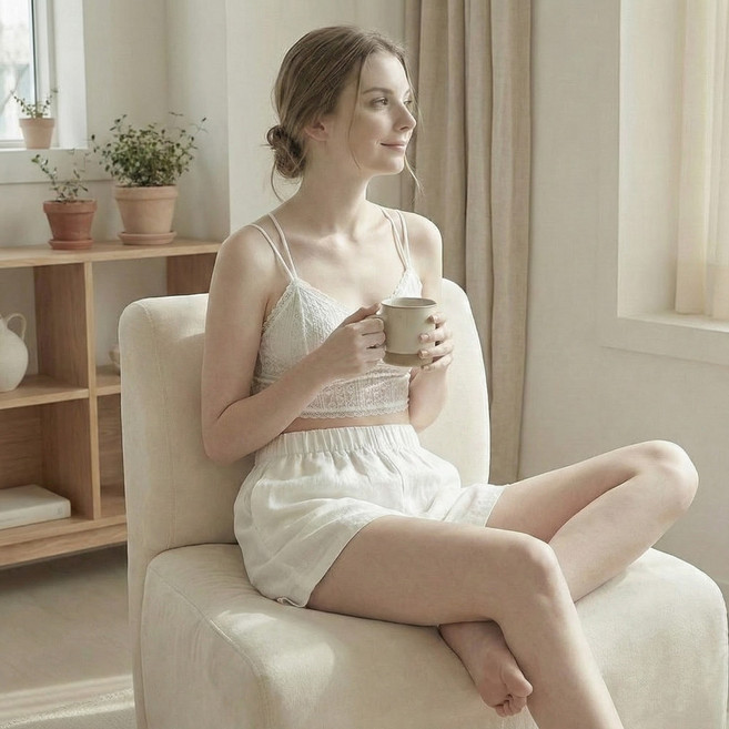 미퓨어 더블스트랩 노와이어 브라 크롭탑 레이스 탑나시