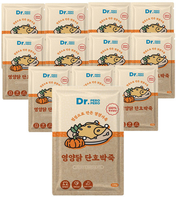 닥터페로 생후 6개월 이상 강아지 영양죽 파우치, 혼합맛(닭고기/단호박), 120g, 12개