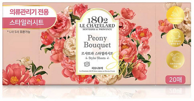 르샤트라1802 의류관리기 전용 스타일러시트 섬유유연제 피오니부케 본품, 20매입, 1박스