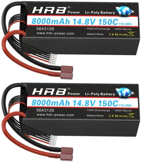 2PCS HRB 리포 배터리 2S 3S 4S 6000mah 7000mah 8000mah 하드 케이스 TDeans 커넥터 (1/8 1/10 1/12 RC카, 30 2S 7000mah 55C XT60