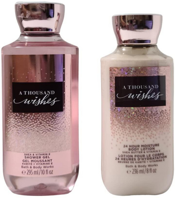 Bath and Body Works A Thousand Wishes 샤워 젤 및 로션 선물 세트, 295ml, 236ml