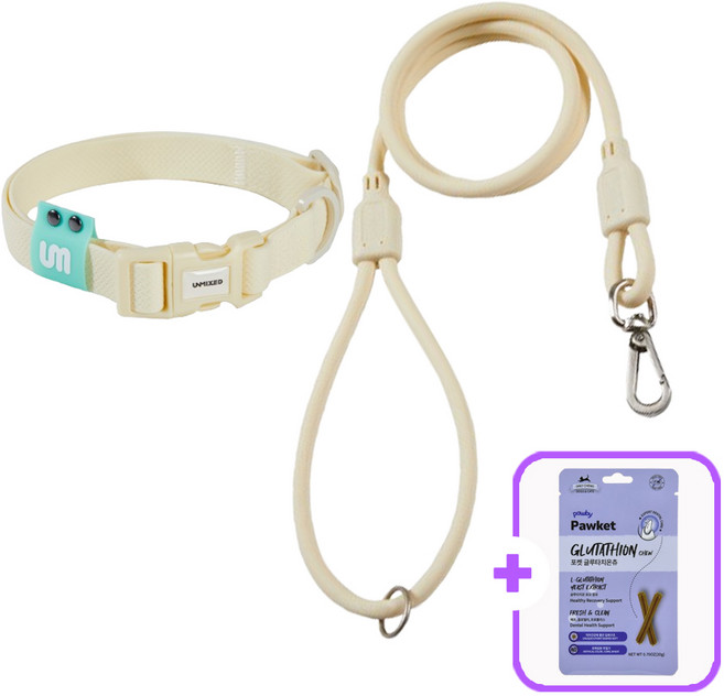 언믹스 컬러팝 목줄 + 리드줄세트 소형견 중형견 + 증정 강아지간식, 1세트, 화이트