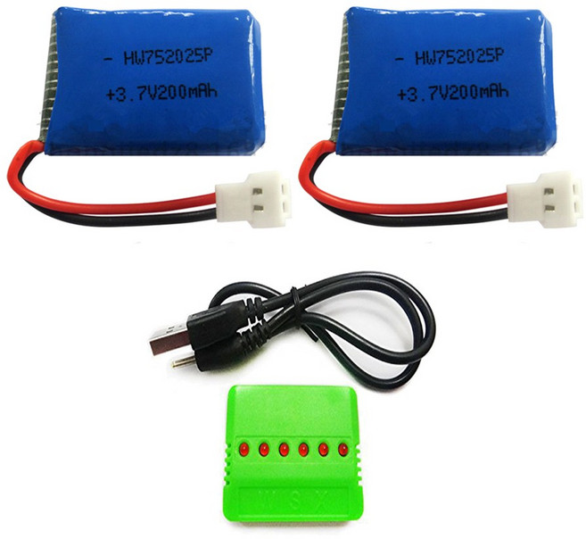 3.7v 200mah 드론배터리충전기세트, (X4) 200mah2개+6in1충전, 1개