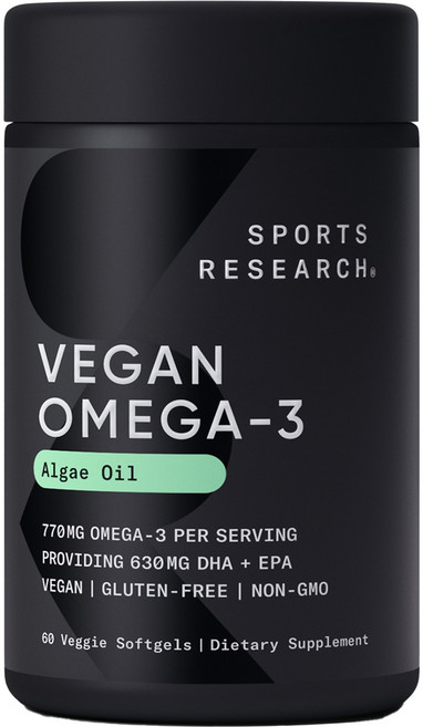 스포츠리서치 비건 오메가-3 DHA + EPA 630mg 베지 소프트젤, 60정, 1개