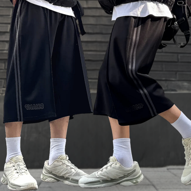 시온 고중량 두줄 트랙 와이드 버뮤다팬츠