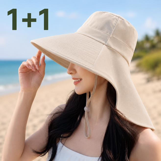 마렐르 여성 자외선차단 와이드 썬캡 목가림 햇빛가리개 여름모자 UV차단 1+1