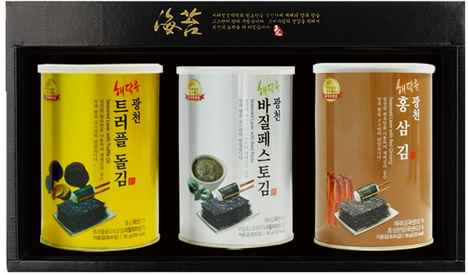 명품 광천김 3캔 트러플돌김 바질페스토김 홍삼김 36g 명절 선물세트 쇼핑백 통조림 식탁