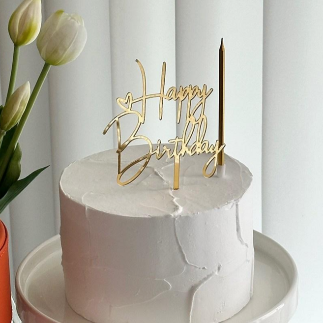 골드 생일 케이크 토퍼+케이크초 세트, 1개, 20g, 하트