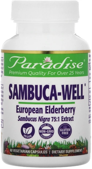 Paradise Herbs Sambuca-Well 유러피안 엘더베리 250mg 베지 캡슐 60정, ParadiseHerbsSambucaWell유러피안엘더, 1개 - 쿠팡