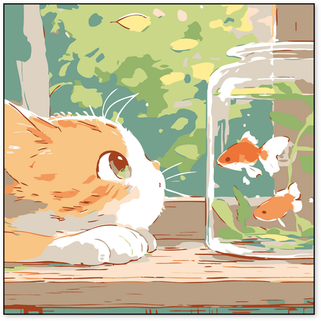 톰앤토미e 입문용 소형 DIY 아크릴 페인팅 그림 고양이 풍경 30*30, 고양이와 친구들, 1개