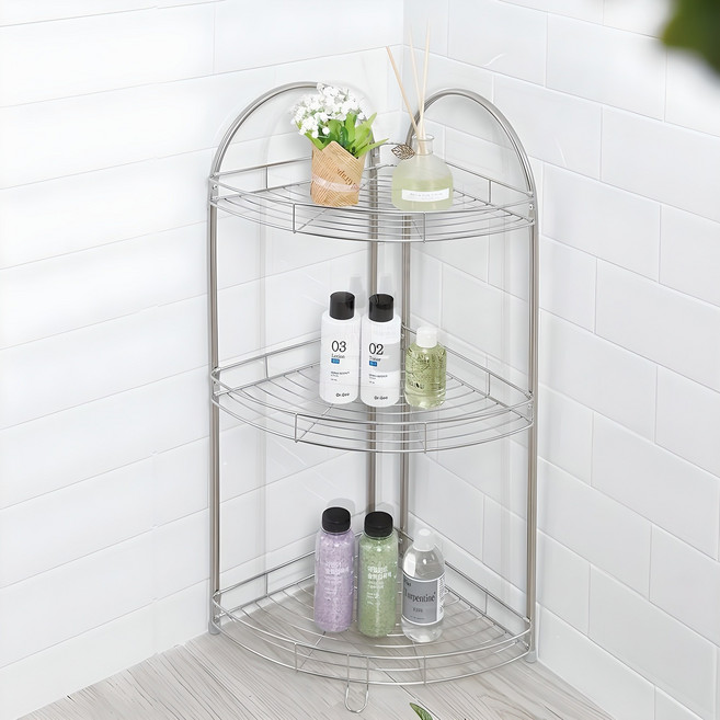 할메이드 스텐 욕실 코너선반 대, 3단 대 실버, 1개