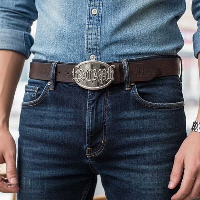 닐슨 남성 벨트 이탈리아 통가죽 허리띠 광폭 왕 버클 NO.T060