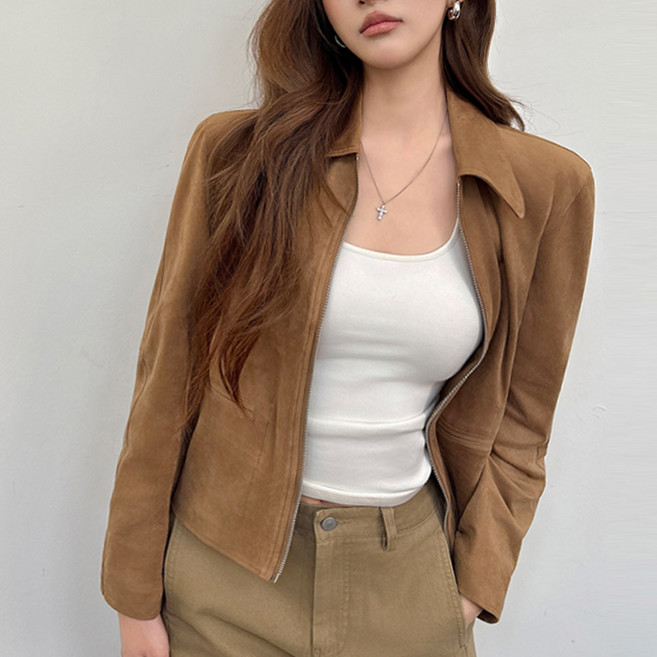 대박난박양 스웨이드 크롭 집업 자켓