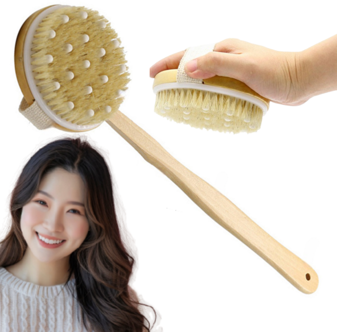 무지스 분리형 천연 돈모 등 바디 브러쉬, 우드, 1개, 1개입