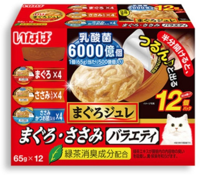 [리뉴얼] nanaharu 이나바 마구로쥬레 유산균 버라이어티 65g x 12입, 유산균 참치+닭가슴살 버라이어티, 1개