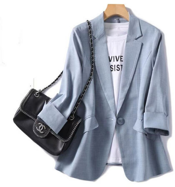 薄款七分袖小西裝外套女 夏新款氣質修身西服上衣