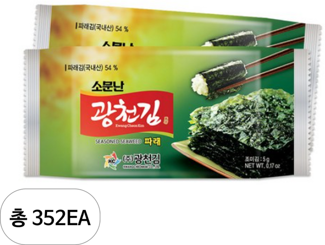 광천김 소문난 파래도시락김, 5g, 352개