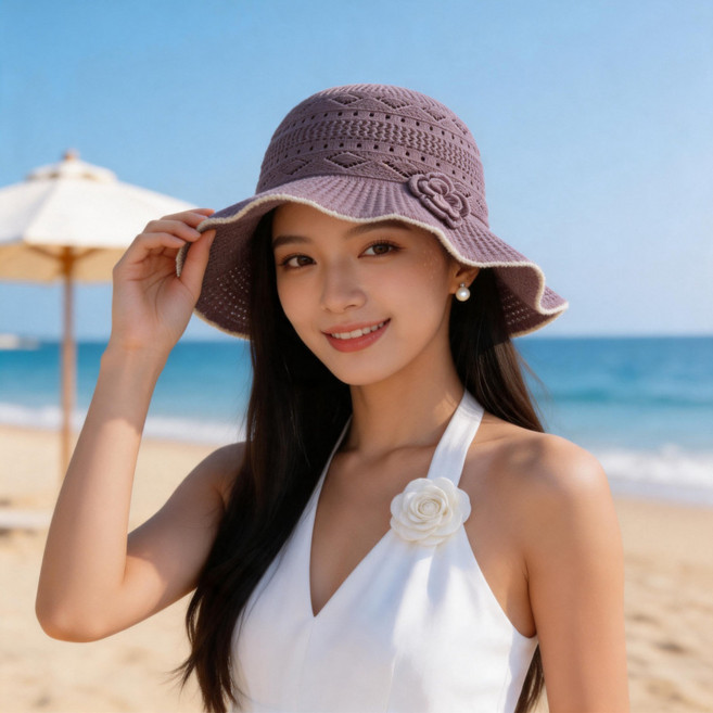 夏季針織鏤空花朵漁夫帽 均碼可調節
