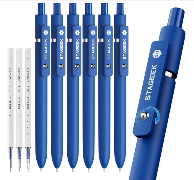 국내발송[본품+리필3개] STAGEEK 스테이지크 젤펜 볼펜 0.7mm 미국 스타긱, 1개, 블루[본품6개+리필3개]