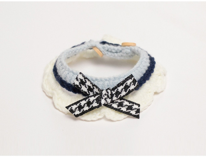 아늑상점 반려동물 핸드메이드 니트 리본 케이프 스카프, 리본 네이비, 1개