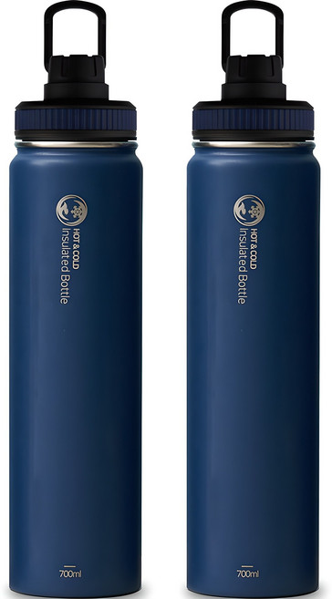 리벤스 트래블 휴대용 손잡이 보온보냉 스텐 텀블러, 네이비, 700ml, 2개