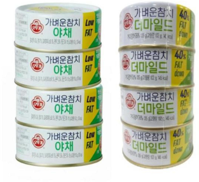 오뚜기 LIGHT&JOY 가벼운참치 더마일드 + 야채 각각4개씩 135g 8개