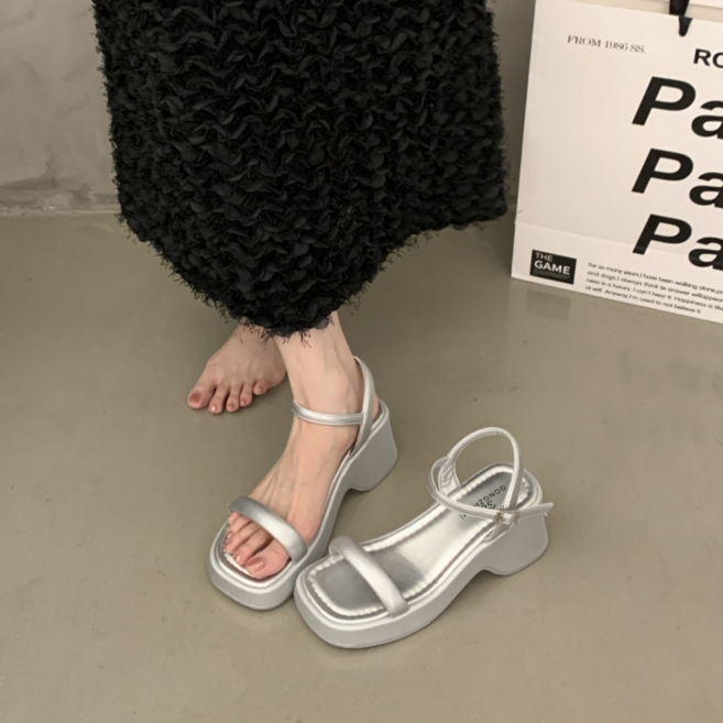 女款厚底增高涼鞋, 銀色, 36
