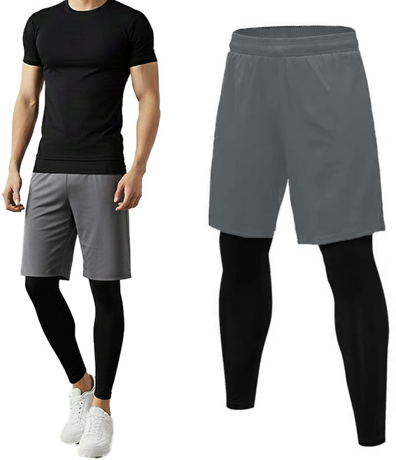 풀로우 남자 레깅스 반바지일체형 투인원 기능성타이즈