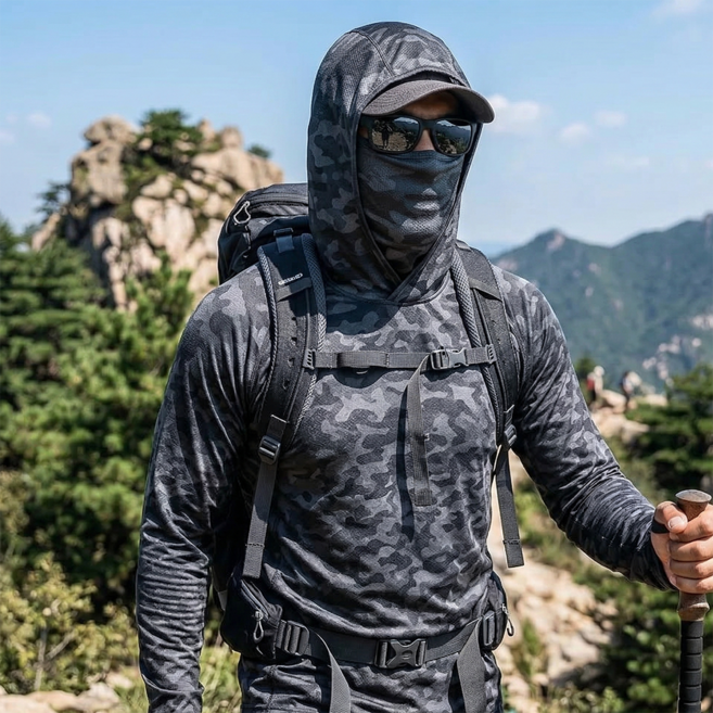 [웨어앤웨어] 후드 마스크 일체형 티셔츠 자외선차단 통기성 넥워머 버프