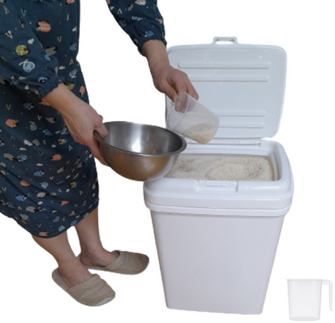 컵포함 대용량 20kg 30kg 쌀통 뒤주 쌀보관통 독항아리 밀가루통 식품용기, 흰색, 1개, 20kg 컵포함