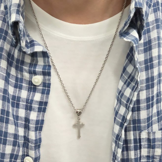[골드러쉬] N032 목걸이 십자가팬던트 남녀공용 실버악세사리 레이어드 남자패션목걸이