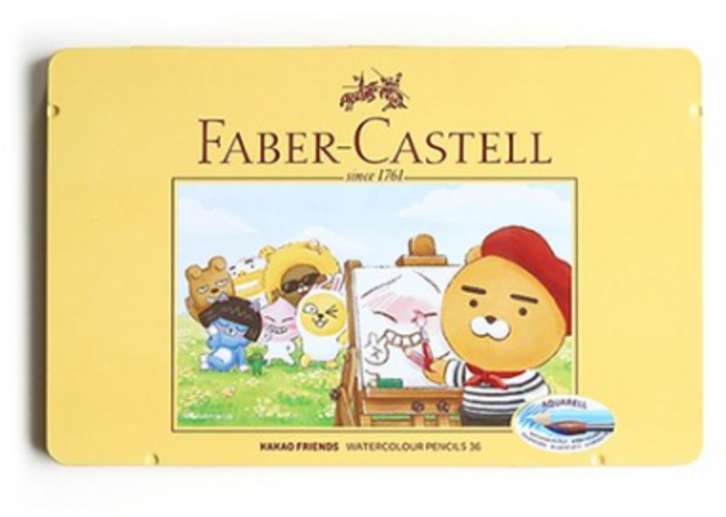 파버카스텔 수채색연필 카카오 라이언 + 컬러링 엽서 2종 + 붓, 36색, 4개