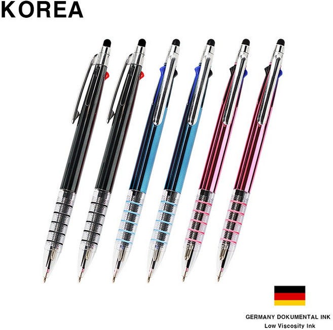 코리아 5링 니들 3색 터치펜 초저점도 독일 잉크 볼펜 0.7mm, 색상혼합, 6개