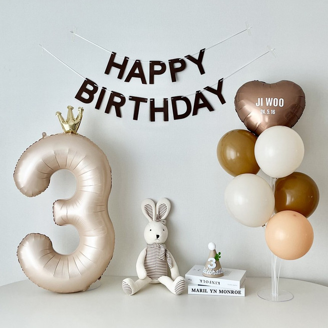 연지마켓 두돌 생일 파티 용품 세트 세 돌 풍선 생일상 (레터링포함), 왕관숫자풍선 3, 1세트