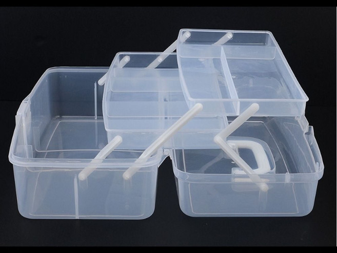 다용도 휴대용 3단 투명 공구함 소품 보관함 대형 1개