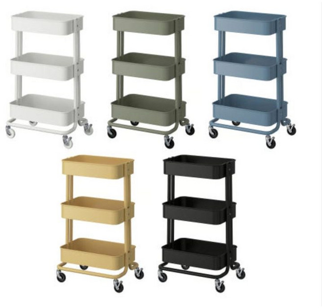 이케아 로스코그 트롤리 기저귀 수납 주방 카트 로스코그 대형 소형, 그레이그린, 3단