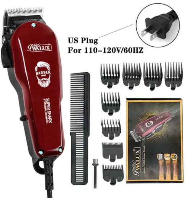 이발기 전문 헤어 클리퍼 강력한 트리머 가정용 면도기 2 케이블 커팅 머신 8 가드 빗, 2) USPlug905, 없음