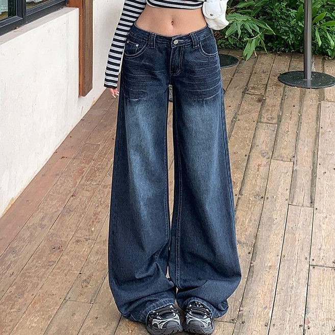 투니스 여성 로우웨이스트 와이드 루즈핏 데님 긴바지