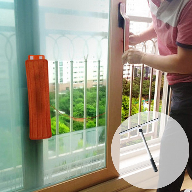 윈클리니 열고 닫으면 청소 끝 베란다창문청소용품 세트 패드 4p + 회전 스퀴지, 1개