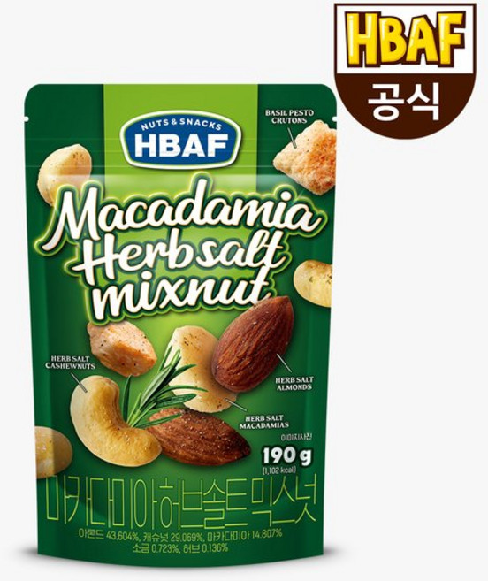 HBAF 마카다미아 허브솔트 믹스넛 190g
