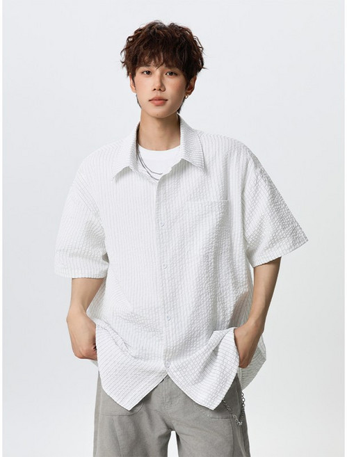 2026夏季新款簡約百搭條紋短袖襯衫男