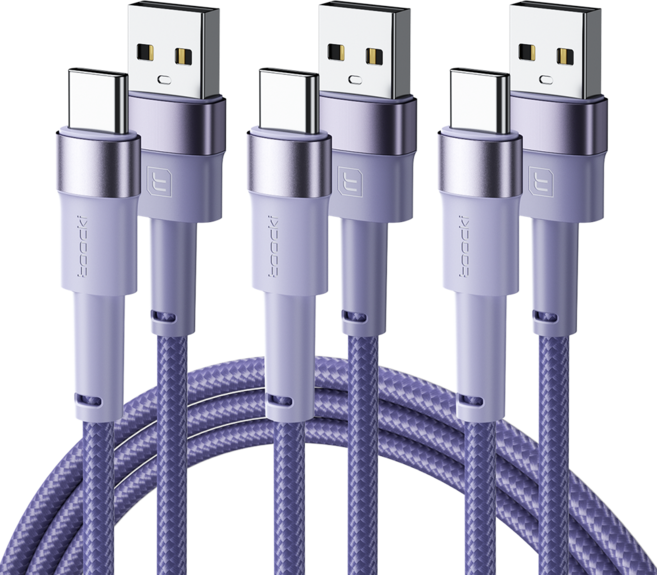 Toocki 마카롱 C타입 3A 고속충전 케이블, 2m, 퍼플, 3개