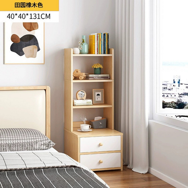 틈새협탁 슬림 미니 틈새 서랍 좁은 수납 협탁 원목 침대옆선반 우드, 1세트, 오크색 4단 40x40x131cm